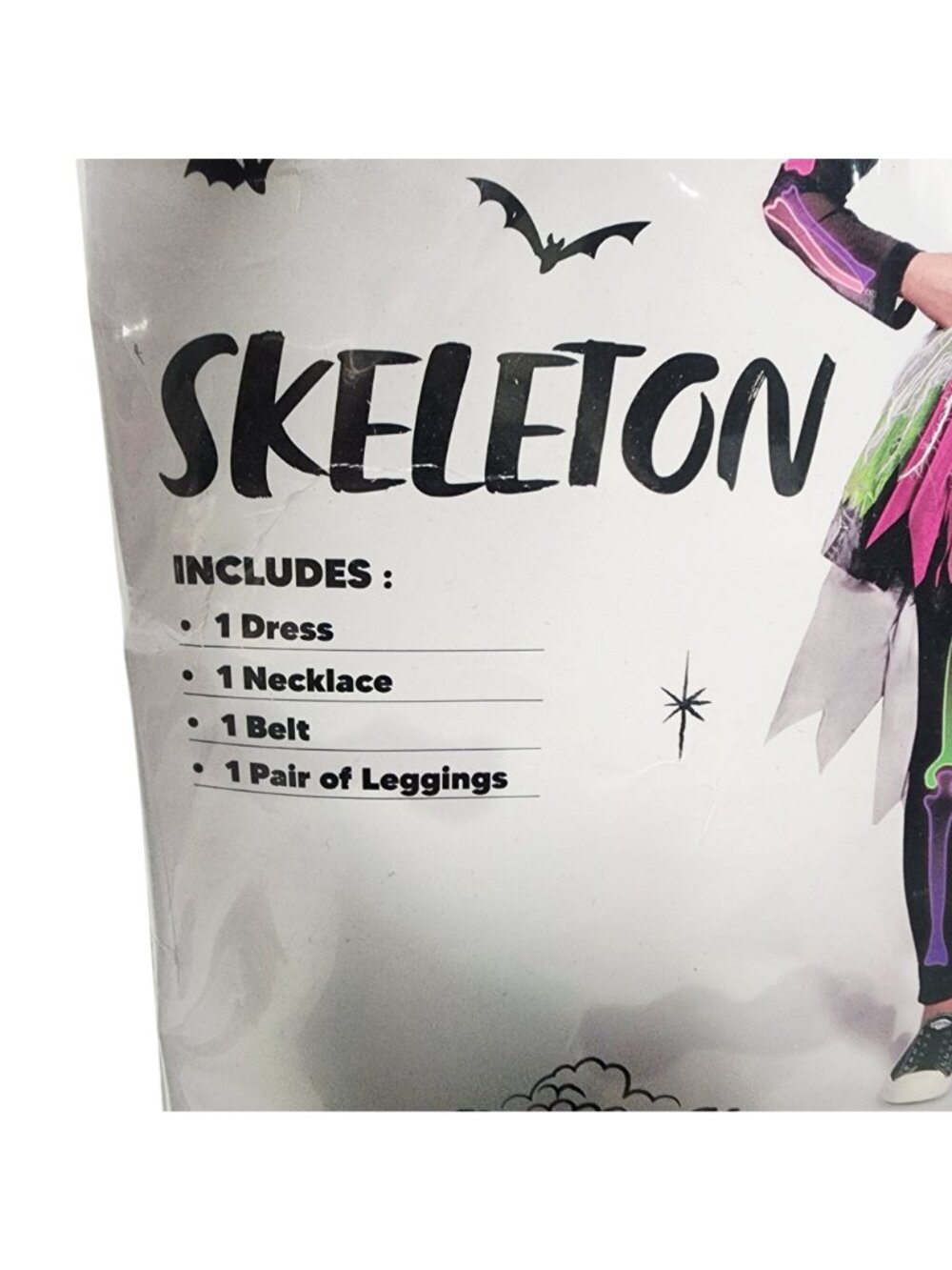 Girls Skeleton Costume Includes Dress Necklace Belt  Leggings Size 5-7 Years - Picture 4 of 4